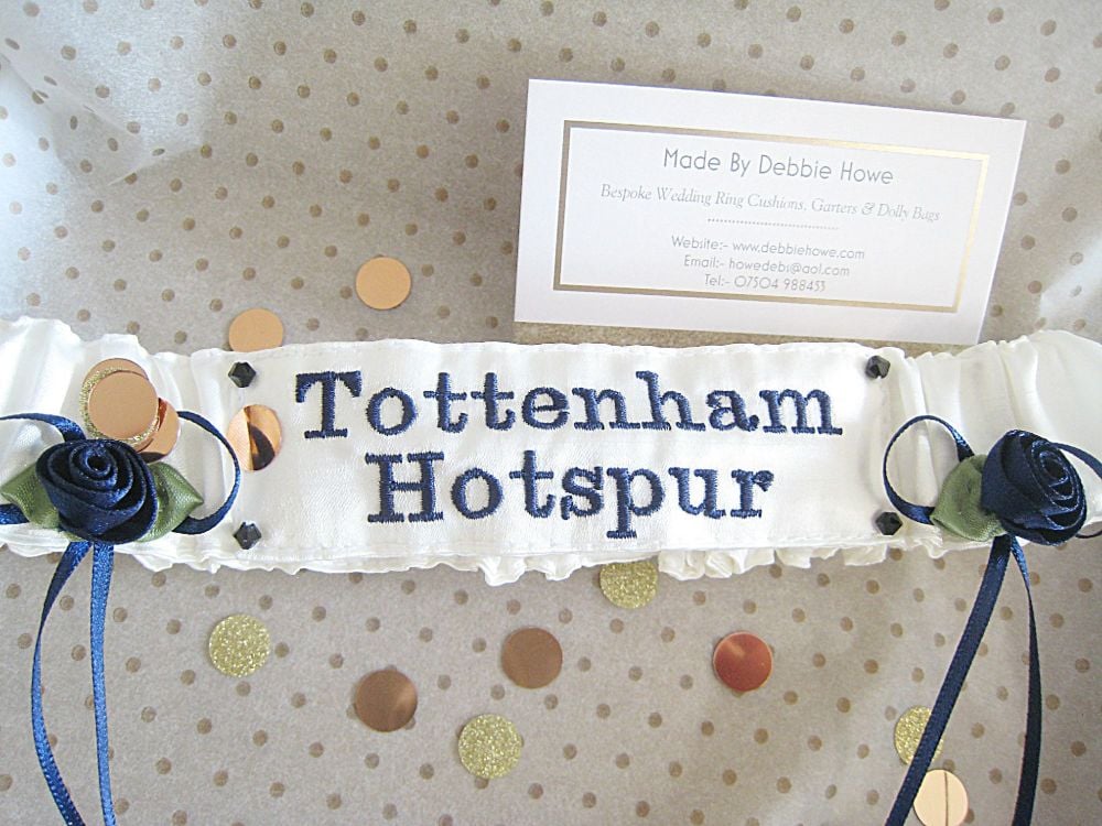 Spurs Football Garter, Wedding Garter Embroidered With Tottenham Hotspur.