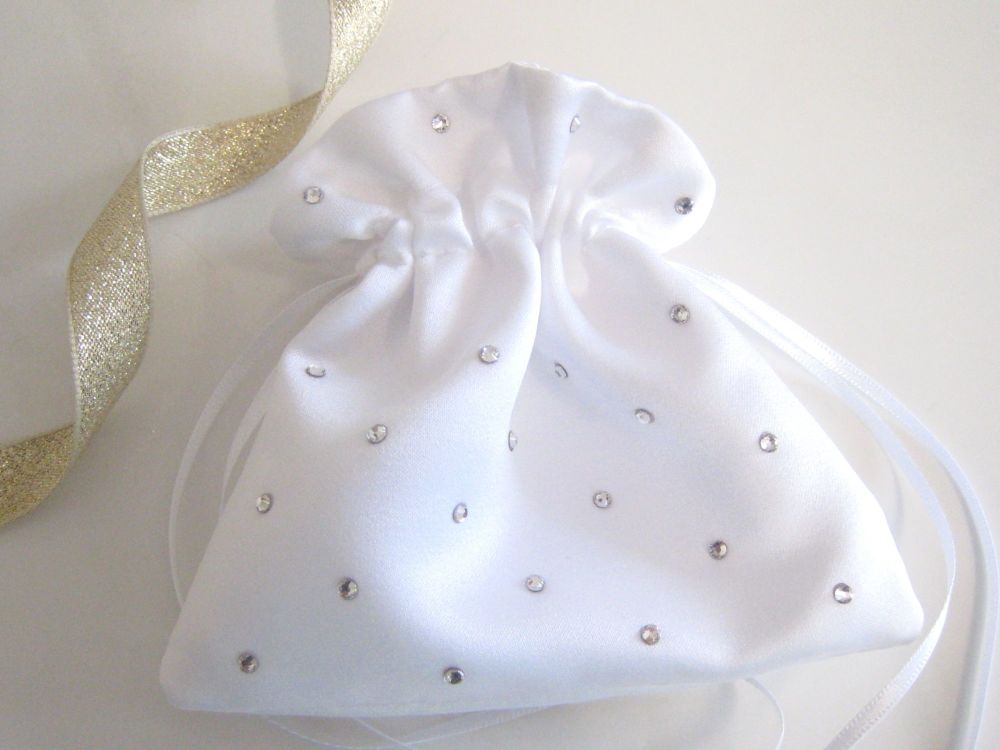 Pouch Bag For Wedding Rings, Satin Fabric With Swarovski Crystals.