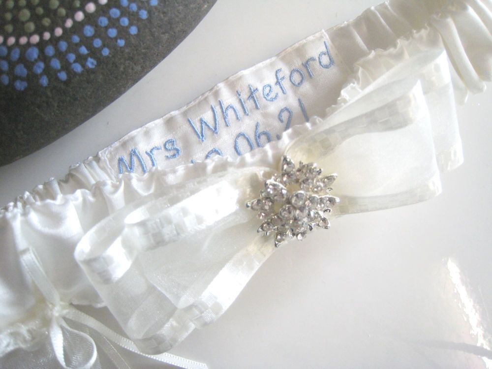 Bliss Luxury Wedding Garter Design Personalised  With Sixpence Coin.