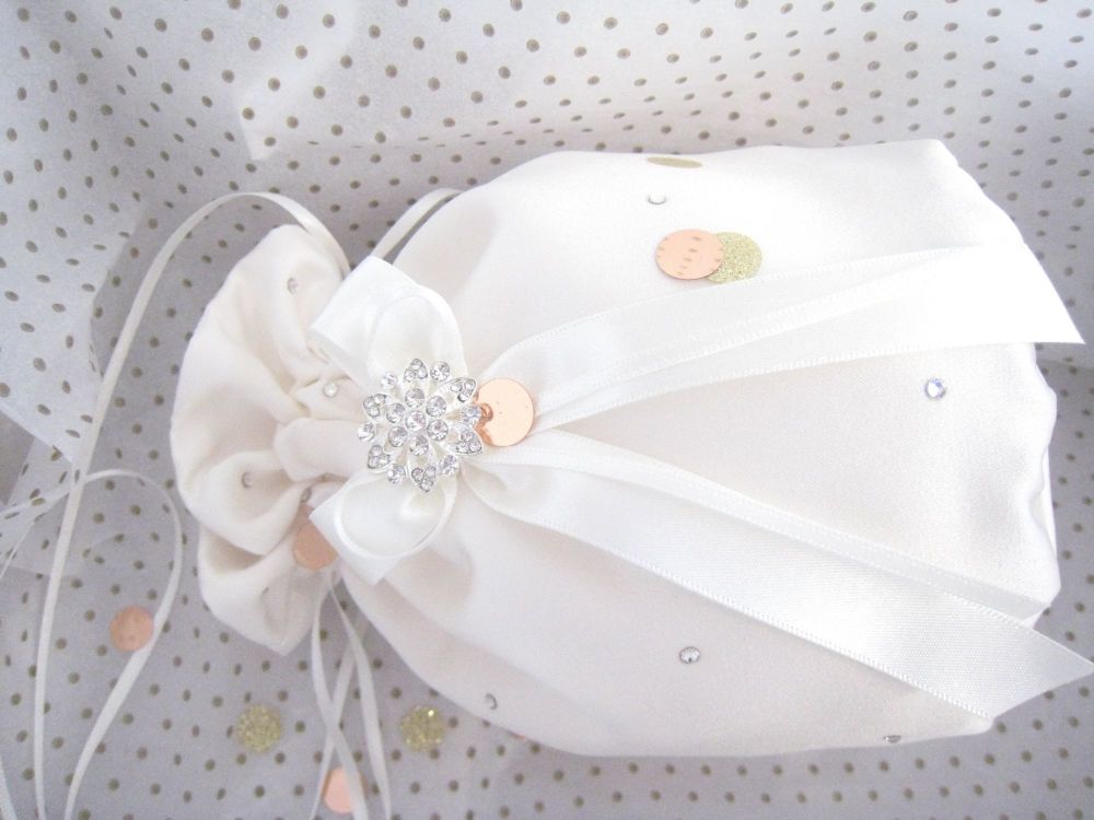 Crystal Dolly Bag - White Or Ivory Duchess Satin