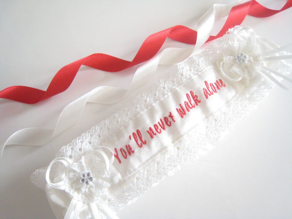 Liverpool FC Garter, Satin, Lace With Red Embroidery.