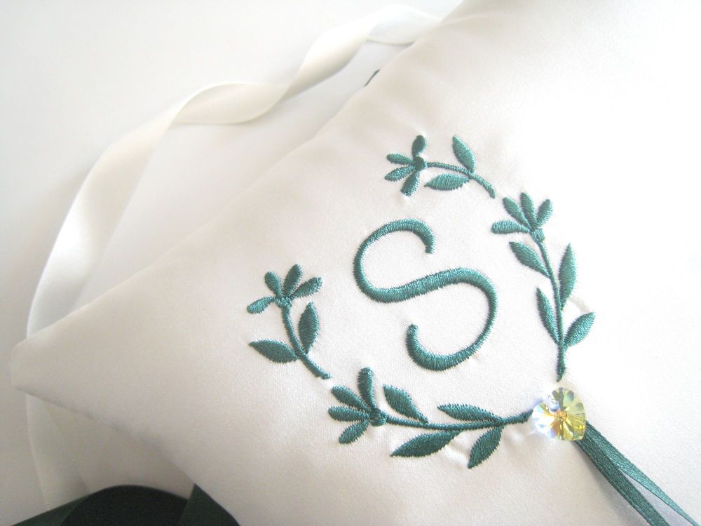 Initials Wedding Ring Cushion With Swarovski, Any Colour