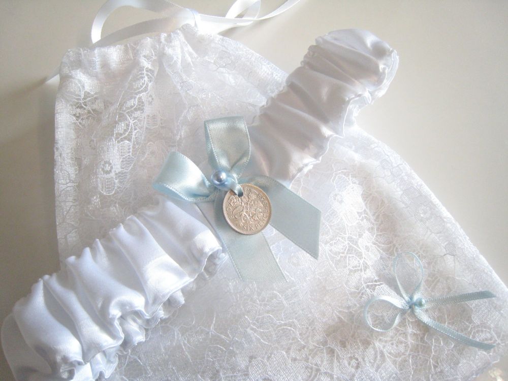 'Vicky' Sixpence Wedding garter, Something Blue Bridal Garter