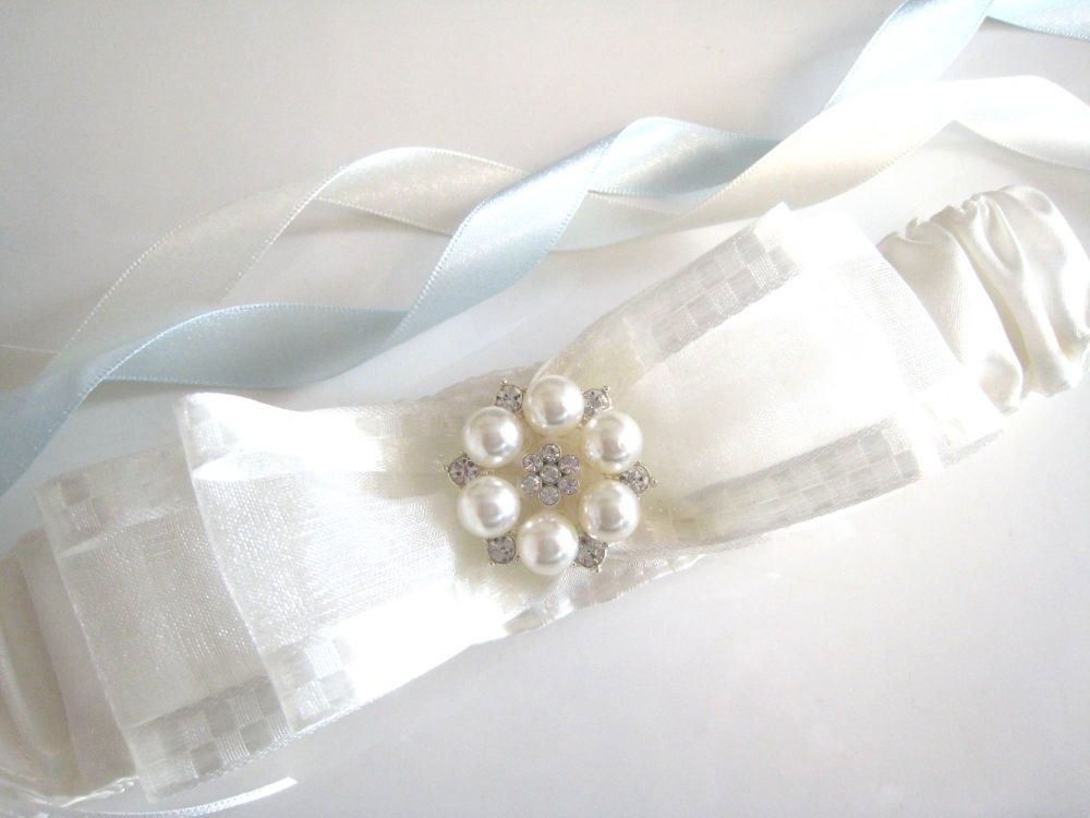 'Jane' Blue Garter Personalised Sixpence Garter UK