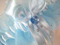 Adi Organza Pale Blue Wedding Garter Covered In Swarovki Crystals