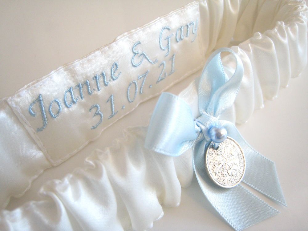 Personalised Garters - With Silver Sixpence