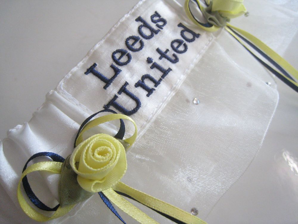 Leeds Wedding Garter, Blue & Yellow Trimming