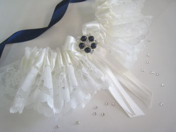 Couture Wedding Garter | Navy Preciosa Pearl Beads