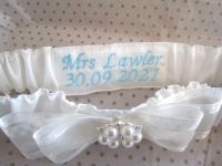   'Jane' Wedding Garter Which Includes Embroidery Details & Sixpence Coin