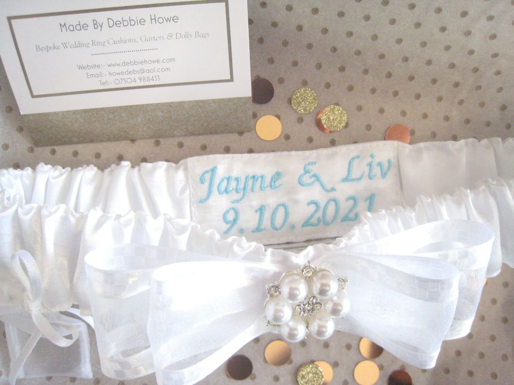 Jane Wedding Garter Which Includes Embroidery Details & Sixpence Coin