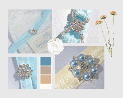 Flat Lay Garter Designs, Blue, Crystals & Pearls
