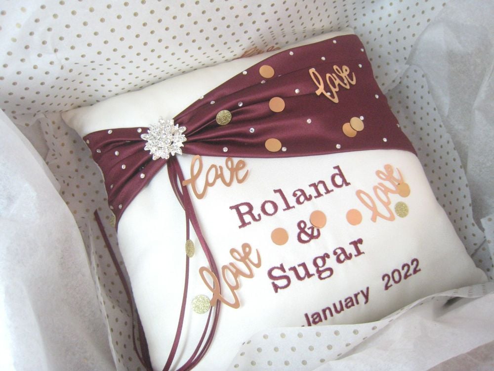 Vintage Style Button Personalised  Wedding Ring Cushion  ANY COLOUR