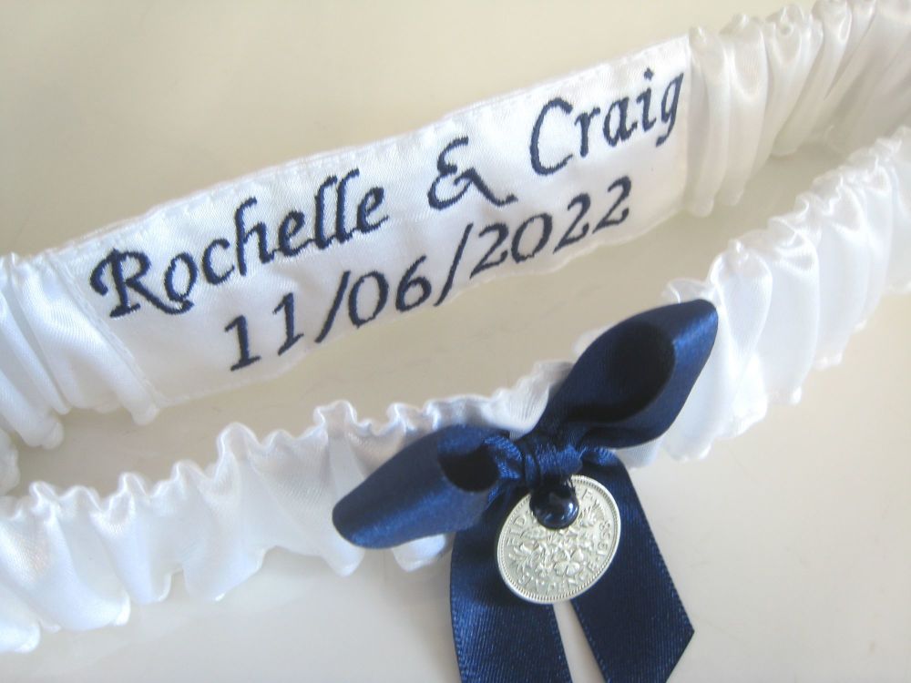 'Blue' Wedding Garter - Personalised Details