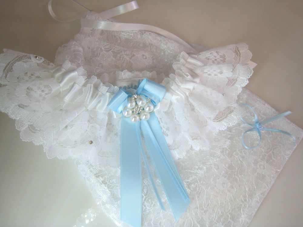 'Bailey' Wedding Garter With Blue Bows