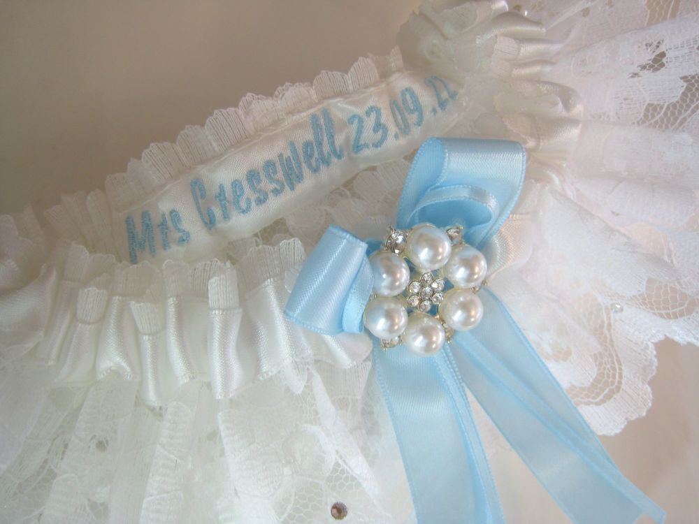 Blue Swarovski Crystal Wedding Garter Personalised