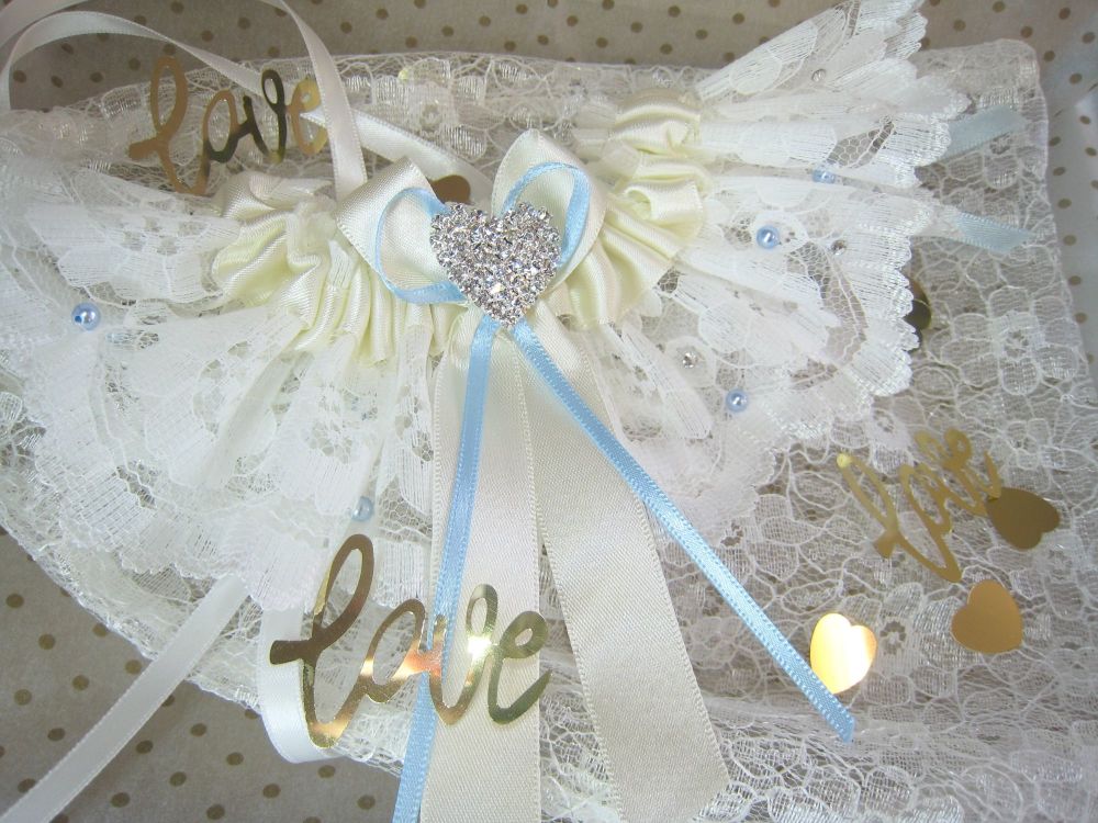 'Emi' Lace Wedding Garter With Swarovski Crystals & Pearls