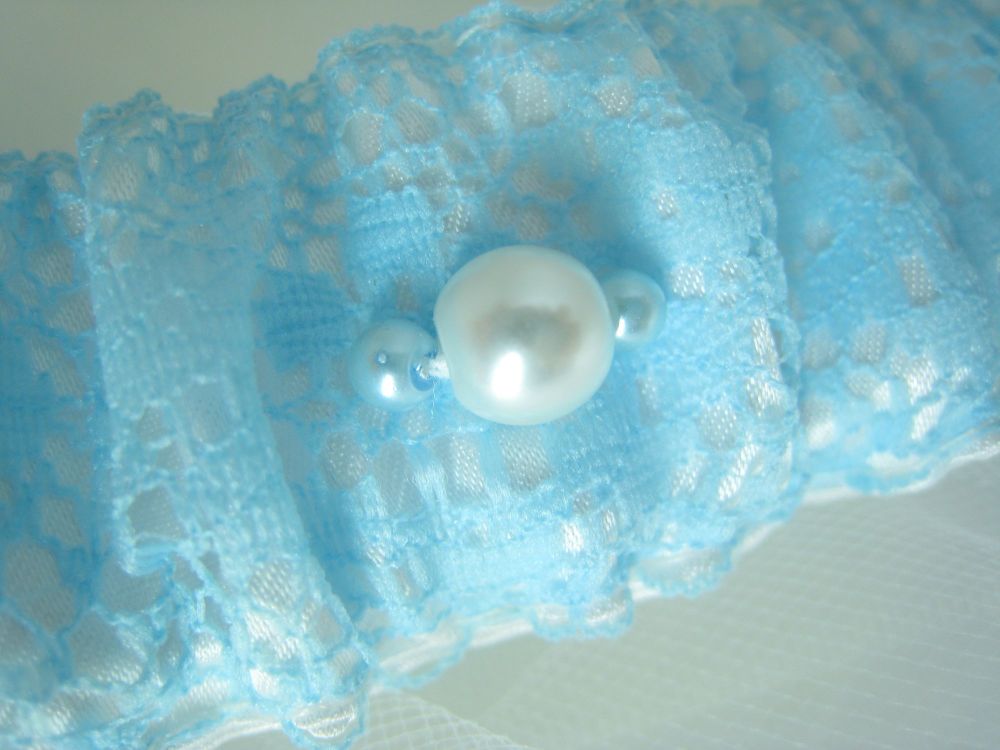'Meadow' Sky Blue Lace Overlay Wedding Garter, Made To Order Bridal Garter