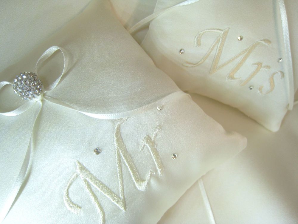 Ring Bearer Pillows Ivory Ribbons & Embroidery
