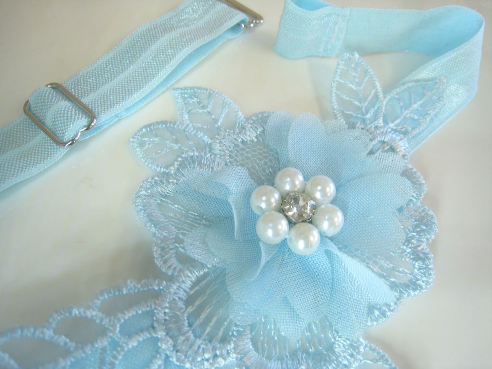 Blue Wedding Garter *Tamara* Guipure Lace & Crystal