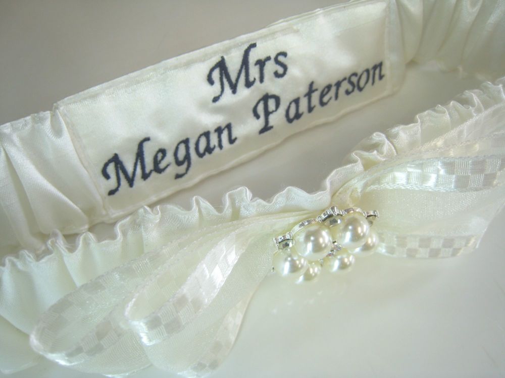 Personalised Garter, Navy Blue Embroidery
