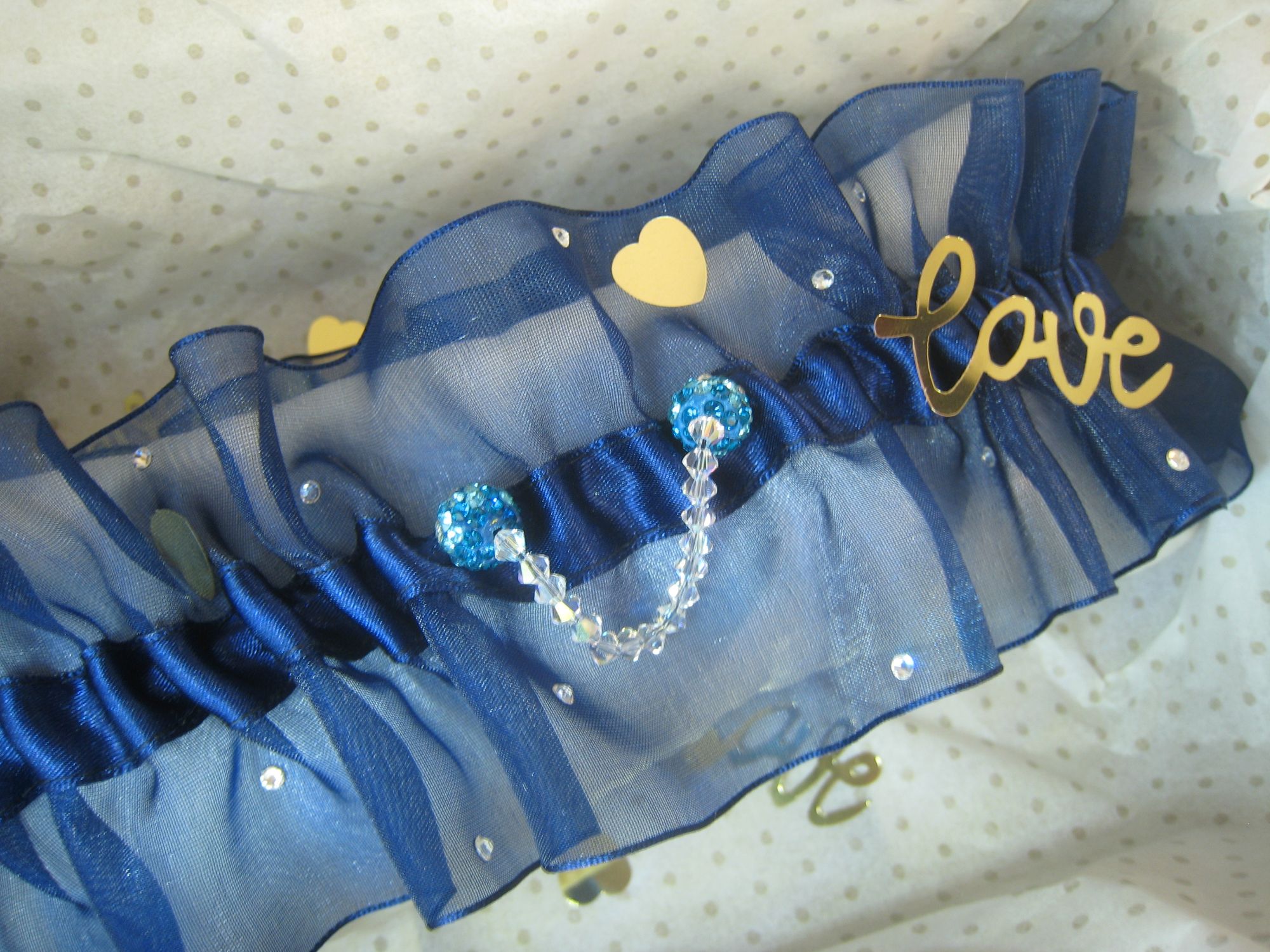 Blue Bridal Garter With Swarovski Crystals