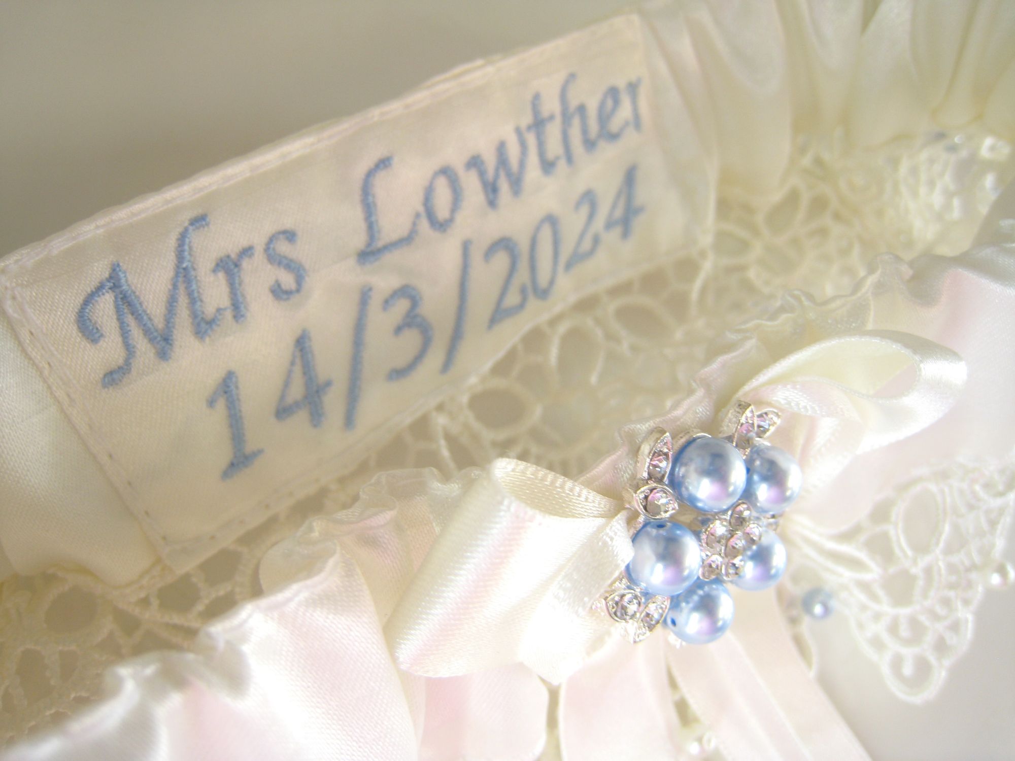 Luxury Wedding Garter, Handmade Something Blue Bridal Garter