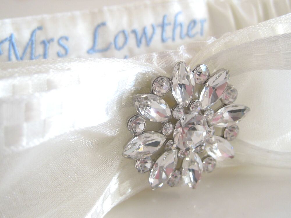 'Bliss' Luxury Wedding Garter Design Personalised  With Sixpence Coin.
