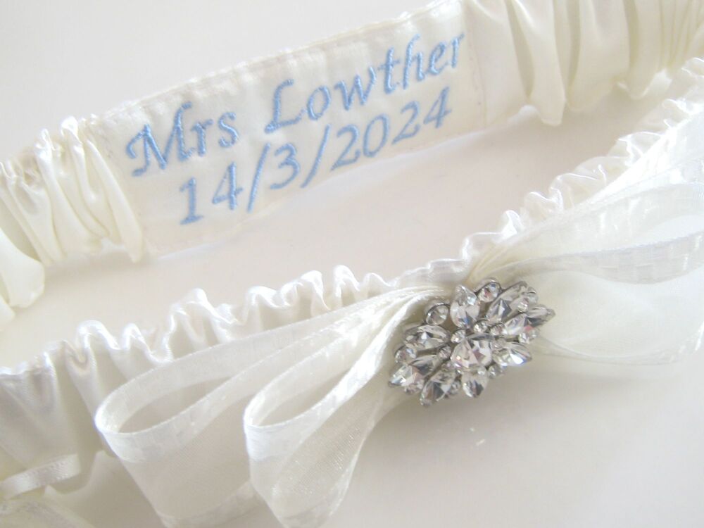 'Bliss' Personalised Wedding Garter, Brides Surname Wedding Garter