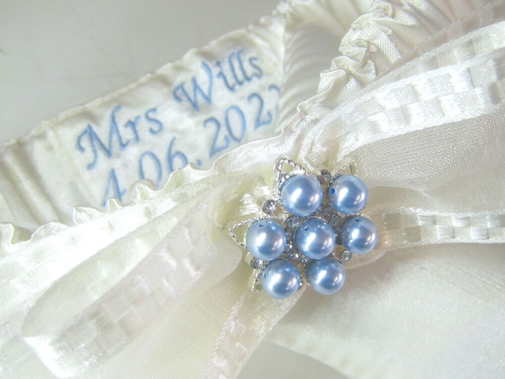 Personalised wedding garter, Swarovski pearls