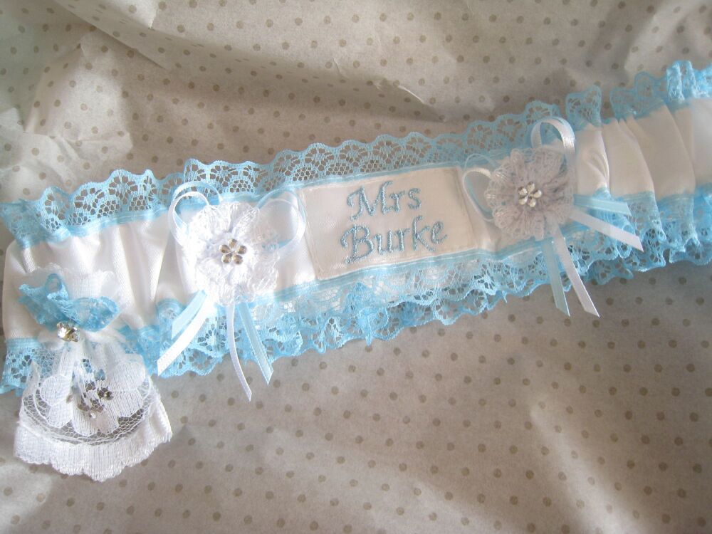 'Angie' Pale Blue Personalised Garter