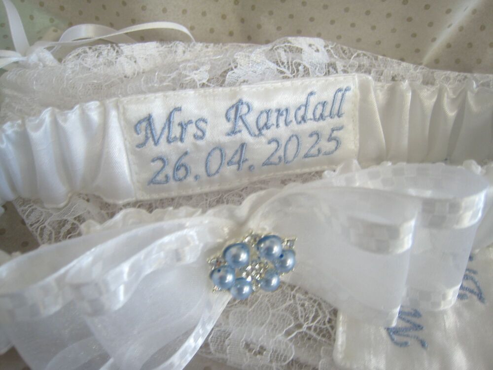 'Luxury 'Beautiful' Garter & Dust Bag *Personalised*