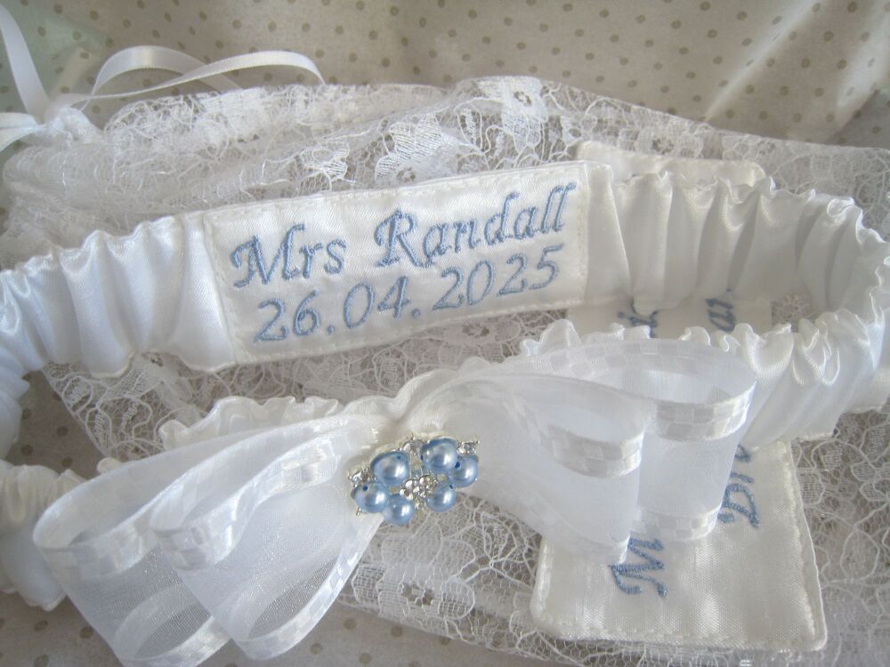 'Personalised Wedding Garter - Includes Lace Dust Bag