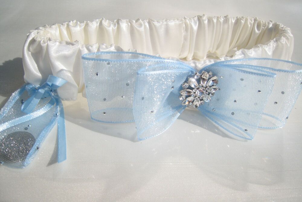 Luxury blue wedding garter personalised option