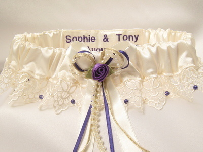 NEW 'Cassie' Purple Wedding Garter, Personalised Garters UK