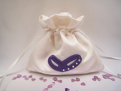 Wedding Ring Pouch Bag, Stitched In Satin With Embroidered Rings.