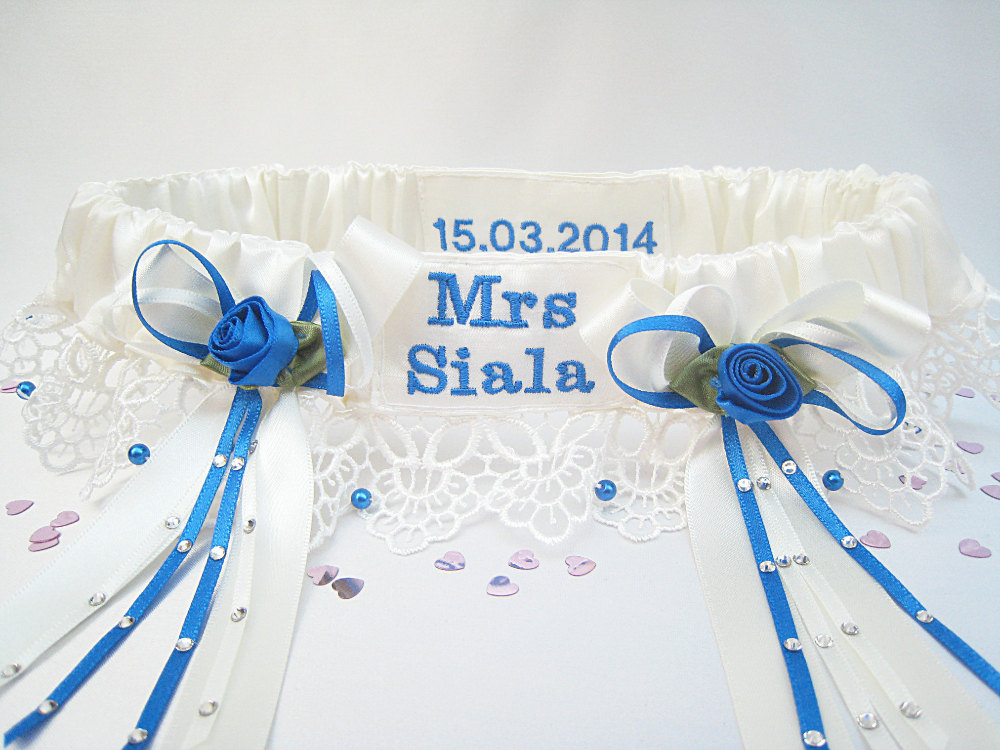 Personalised Wedding Garter, Embroidered With Brides New Name & Wedding Dat
