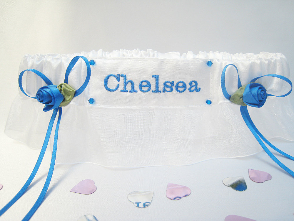Wedding Garter With Chelsea Team Embroidered On The Front.