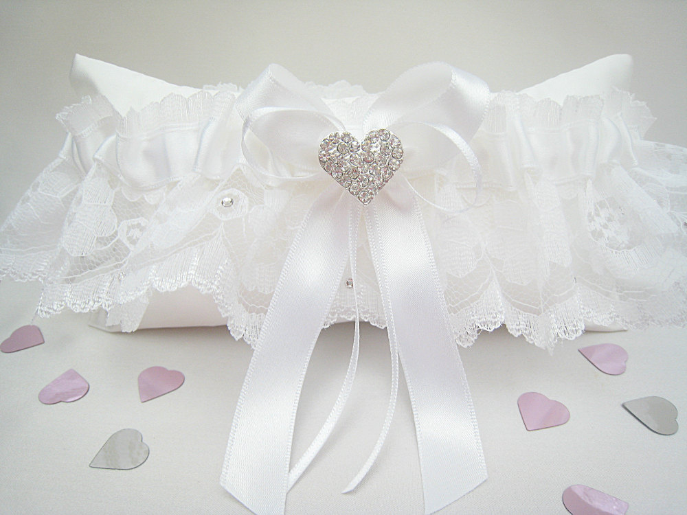 White Lace Wedding Garter, Garter Can Be Personalised And Blue Added