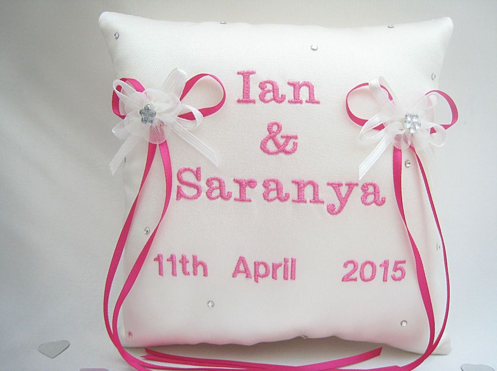 No.3 Hot Pink Personalised Wedding Ring Cushion, Luxury Ring Cushions