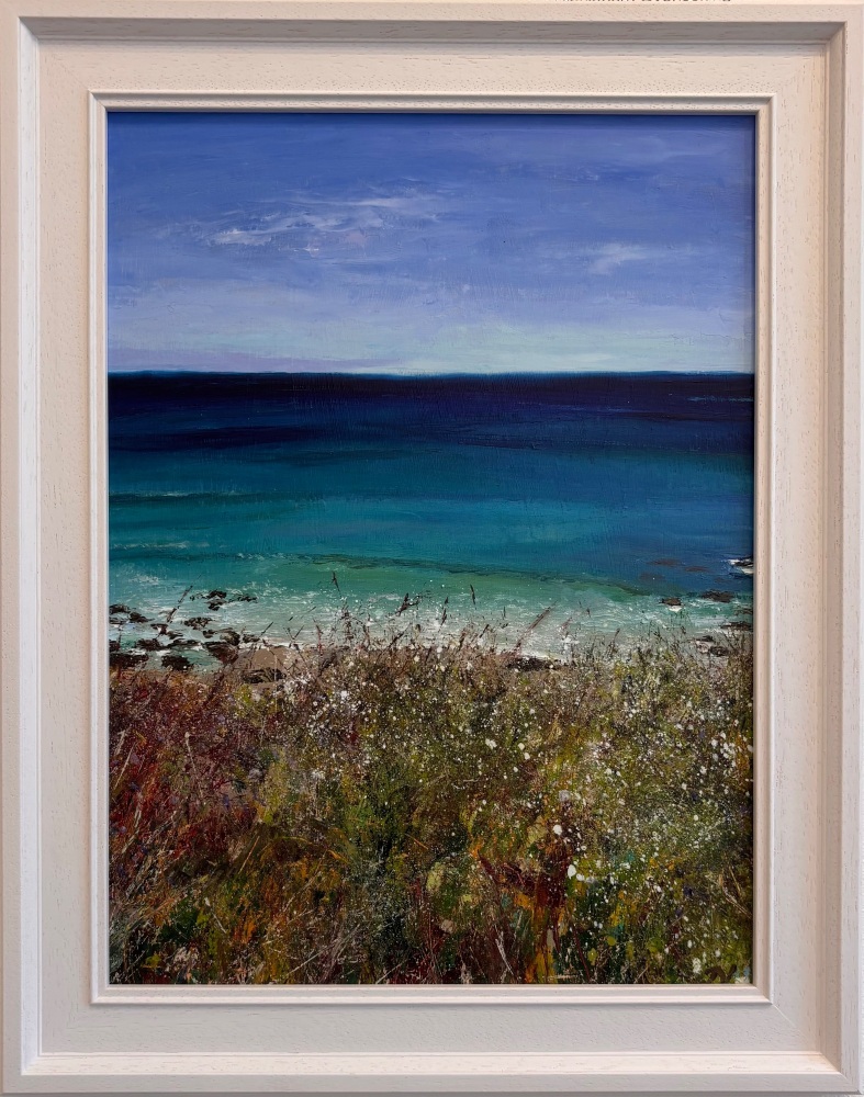 Blackthorn over Sennen Beach. Frame 29cm x 39cm. Image  29cm x  39cm.