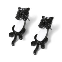 Black and White Dangly Cat Earrings