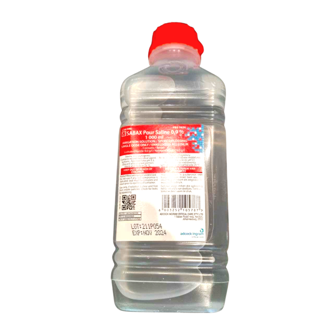 Saline 0,9% Red Top 1Lt Pour Bottle - Expires August 2026