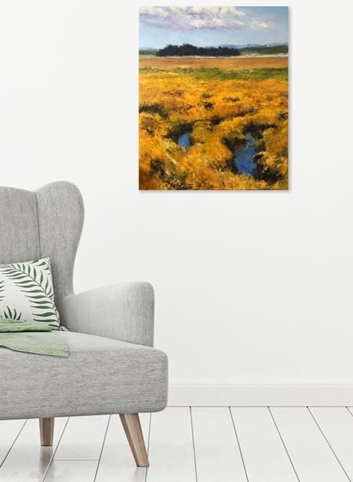 Oil Painting of The Bay at Grane-over-Sands hanging on a wall