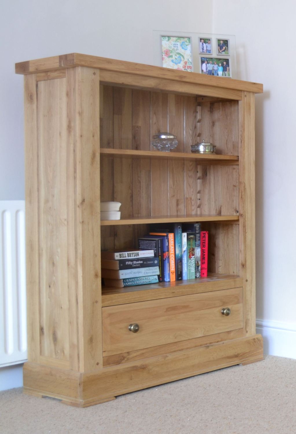 Hampton Abbey Low Wide Bookcase with Drawer