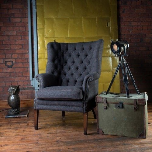 Harris Tweed MacKenzie Chair A - Hide Buttons & Piping