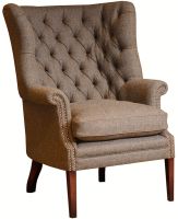 Harris Tweed MacKenzie Chair D - Hide Arms, Buttons & Piping