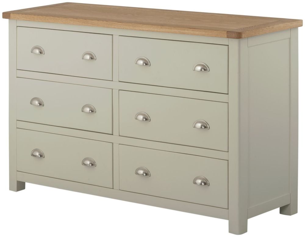 Purbeck Painted 6 Drawer Wide Chest - Pebble
