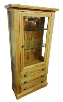 Hampton Abbey Oak Glazed Cabinet - 1 Door 3 Drawers 