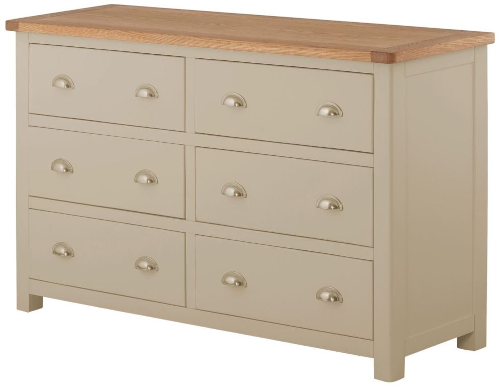 Purbeck Painted 6 Drawer Wide Chest - Stone