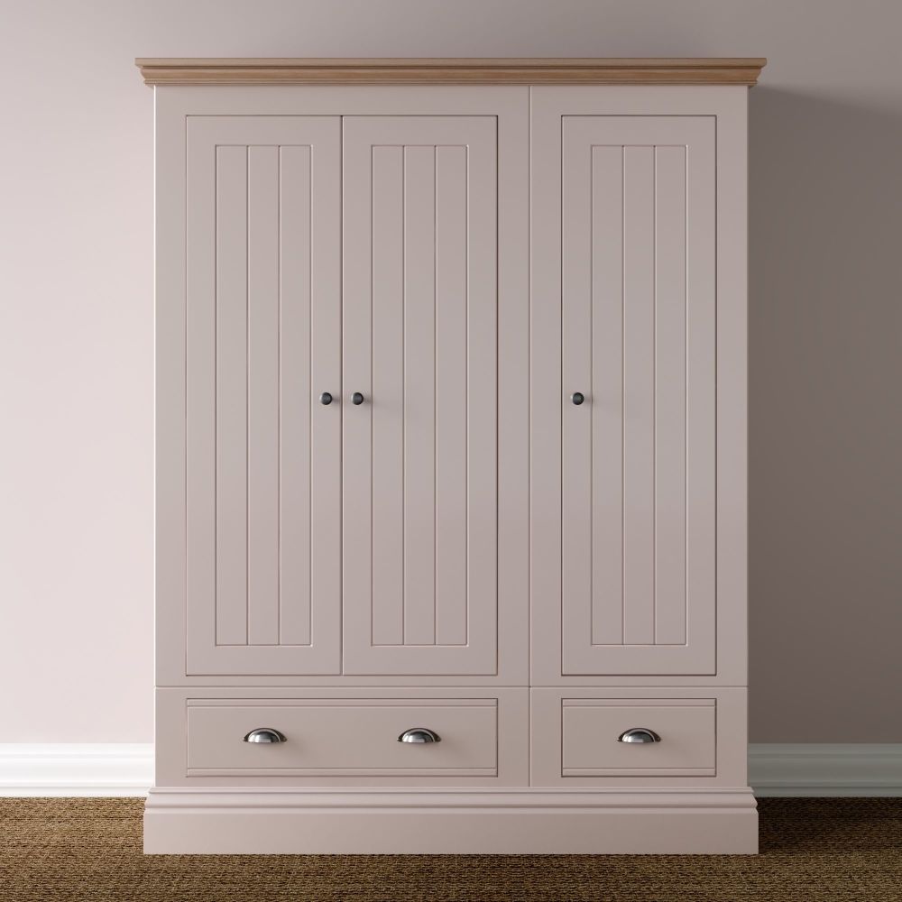 New Forest Wardrobe Painted/Oak - Triple with Drawers